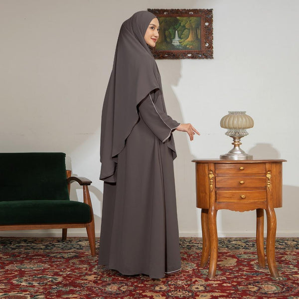 Aisha Abaya (Abaya Dress Haji dan Umrah) Smoke Grey New Material