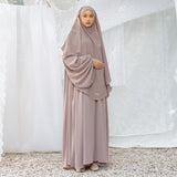 Pre Order Mida Abaya Khimar Set in Grey Cream (Lozy x Hamidah)