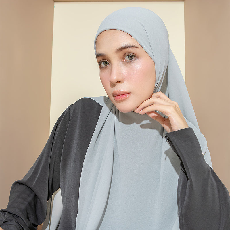 Embroidery Inner Shawl Lozy X Hamidah Soft Blue Grey