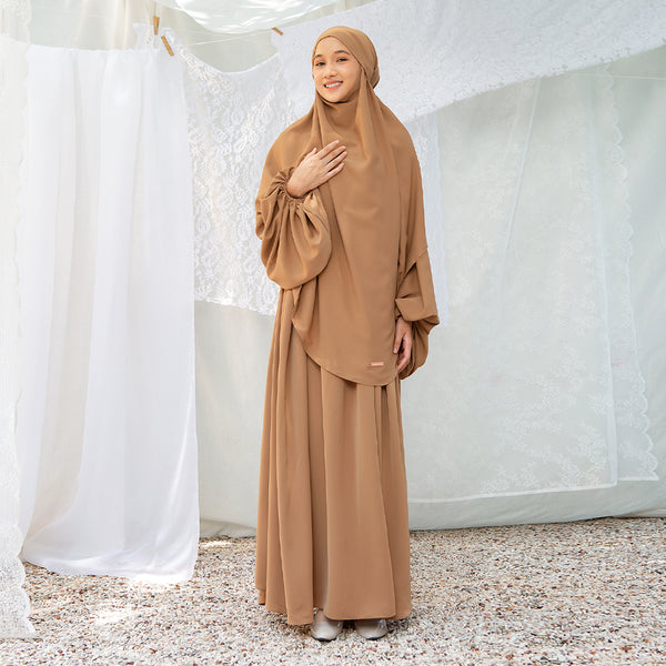 Pre Order Mida Abaya Khimar Set in Caramel (Lozy x Hamidah)