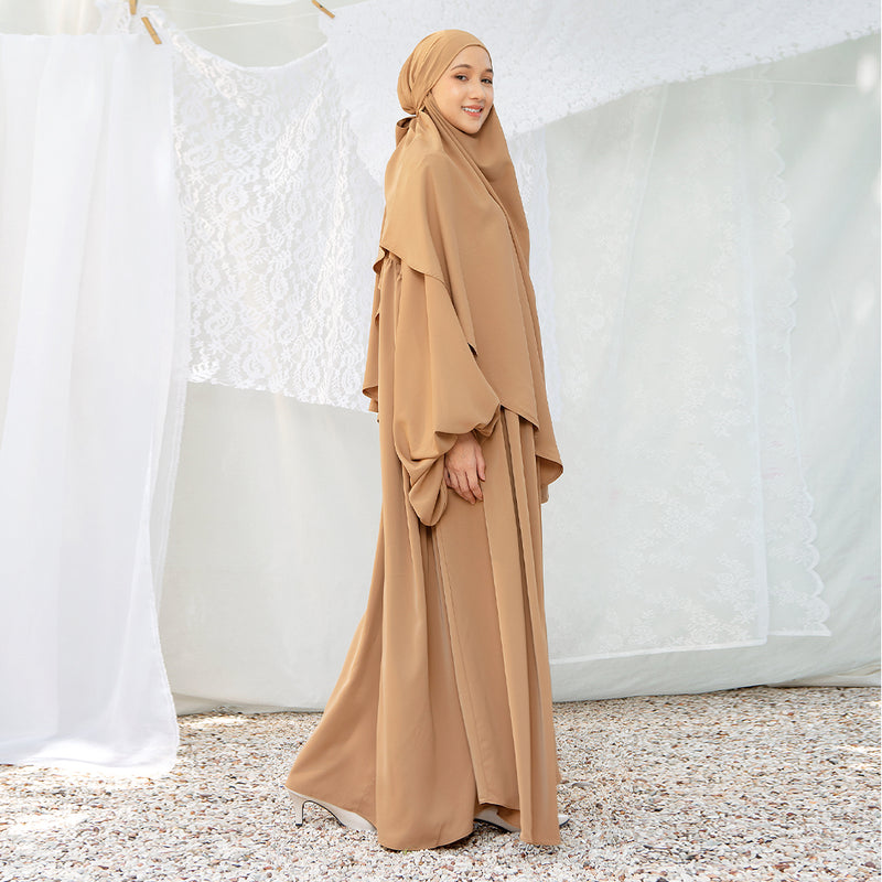 Pre Order Mida Abaya Khimar Set in Caramel (Lozy x Hamidah)