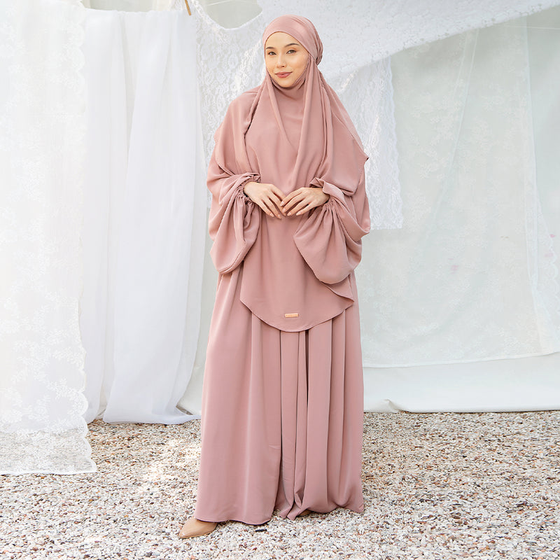 Mida Abaya Khimar Set in Dusty Pink (Lozy x Hamidah)