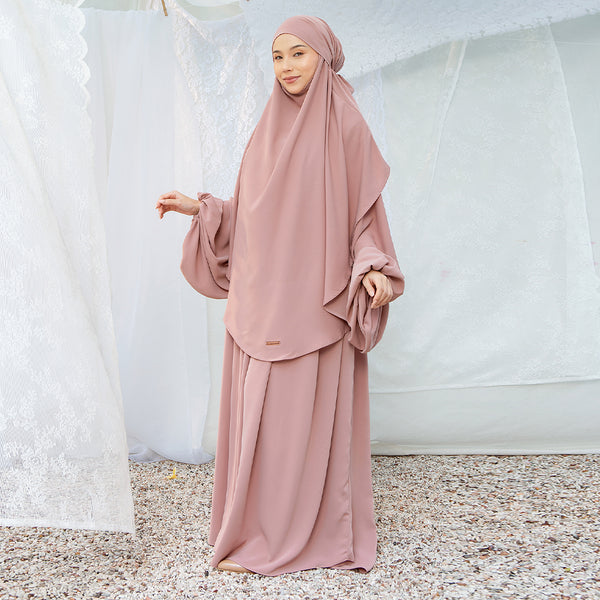 Mida Abaya Khimar Set in Dusty Pink (Lozy x Hamidah)