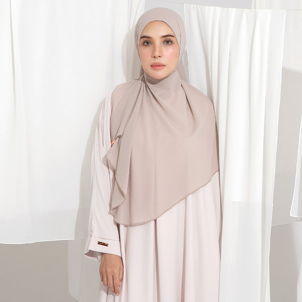 Embroidery Inner Shawl Lozy X Hamidah Cream Almond