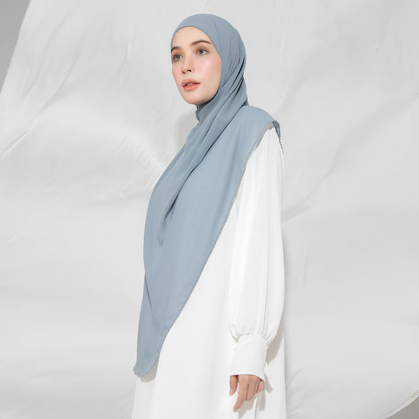 Embroidery Inner Shawl Lozy X Hamidah Blue Grey