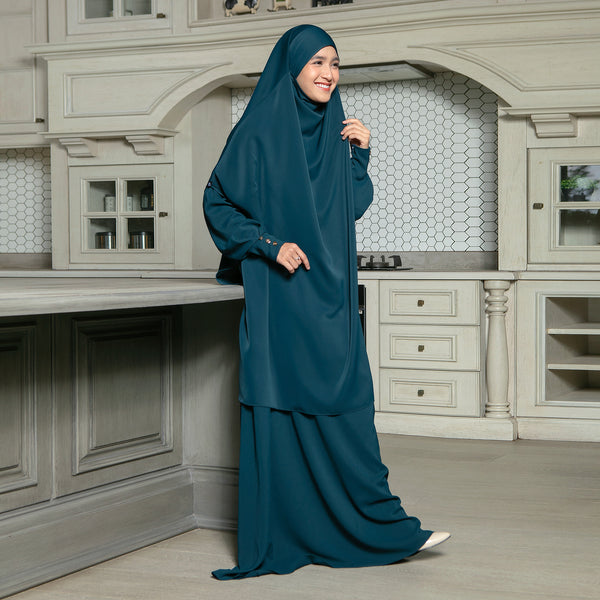 Sabiya Abaya Lozy X Cut Syifa Dark Teal Blue XL