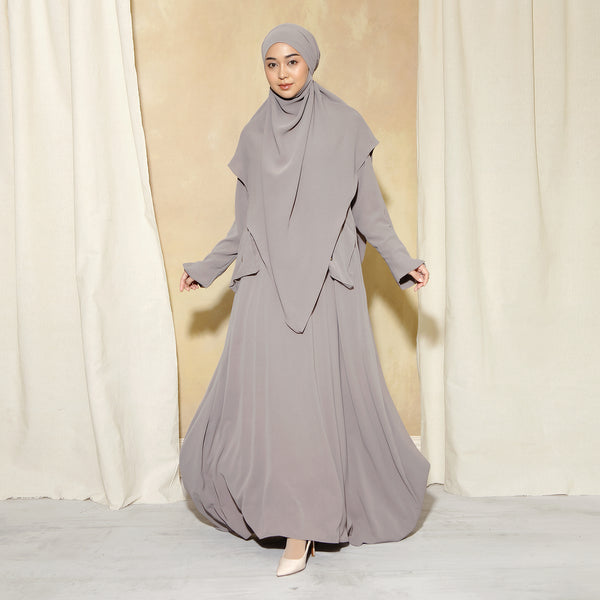Syaza Abaya Lozy X Cut Syifa Grey Cream M (Gamis Haji dan Umrah)