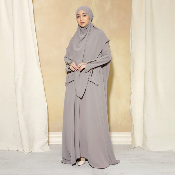 Syaza Abaya Lozy X Cut Syifa Grey Cream L (Gamis Haji dan Umrah)