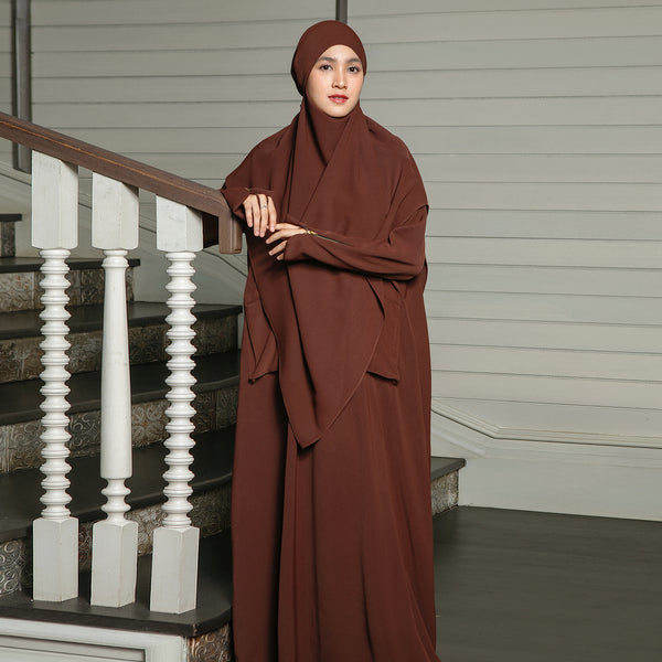 Syaza Abaya Lozy X Cut Syifa Mahogany L (Gamis Haji dan Umrah)