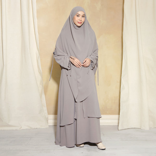 Yasmin Abaya Lozy x Cut Syifa Grey Cream XL