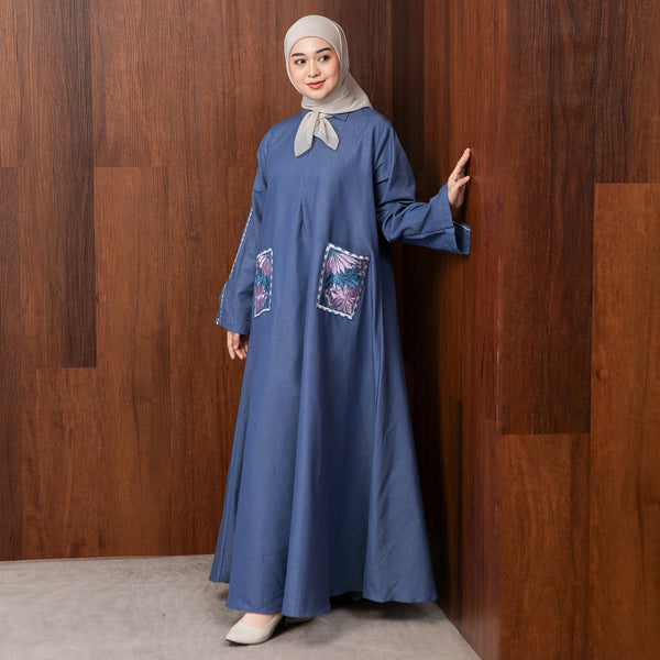 Irish Dress Denim Embroidery Pasific Blue