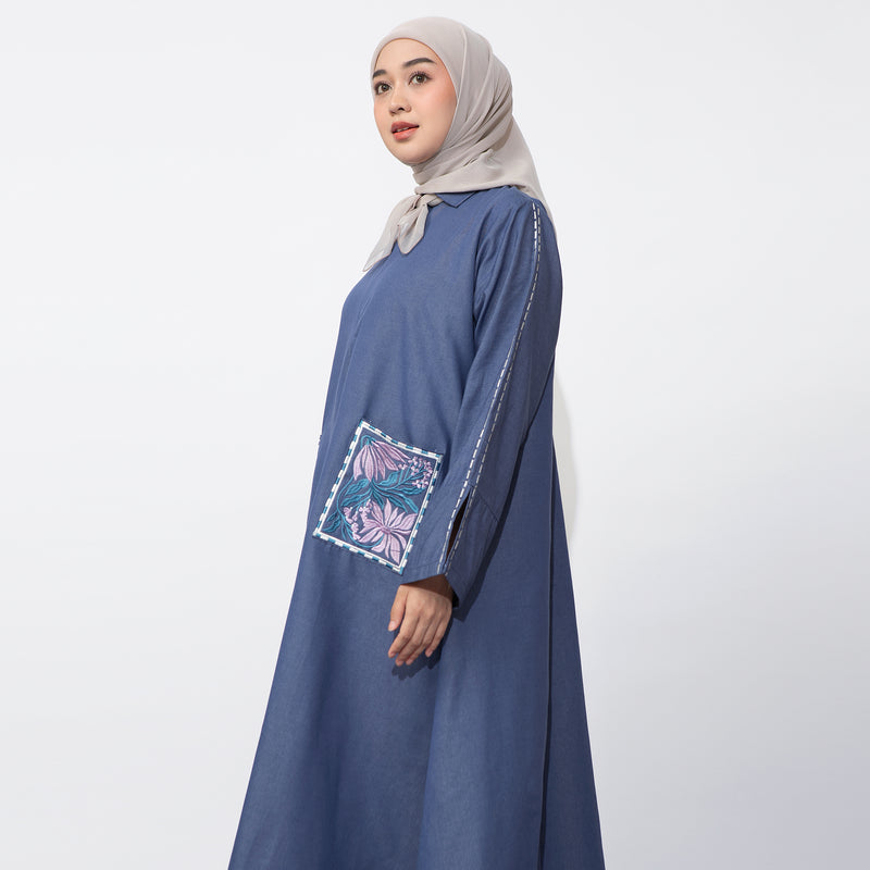 Irish Dress Denim Embroidery Pasific Blue