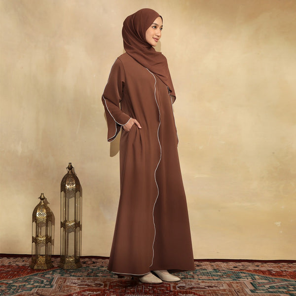 Aisha Abaya (Abaya Dress Haji dan Umrah) Brown New Material
