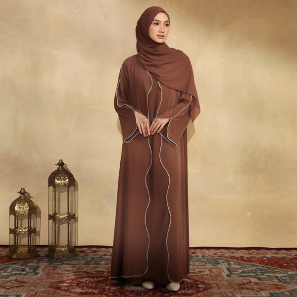Aisha Abaya (Abaya Dress Haji dan Umrah) Brown New Material
