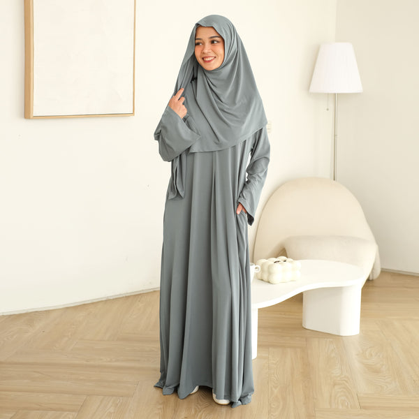 Sadiqa Abaya Set Stone Grey