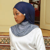 Viscose Mix Striped Shawl in Navy