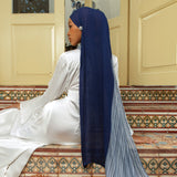 Viscose Mix Striped Shawl in Navy