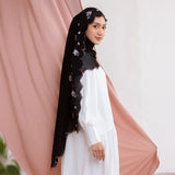 Floure Embroidery Shawl Black