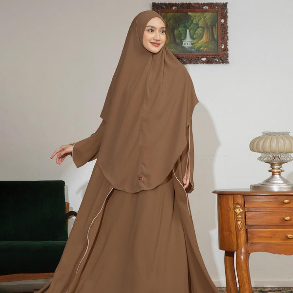 Aisha Abaya (Abaya Dress Haji dan Umrah) Soft Brown New Material