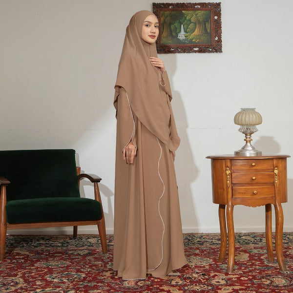 Aisha Abaya (Abaya Dress Haji dan Umrah) Malt Choco New Material