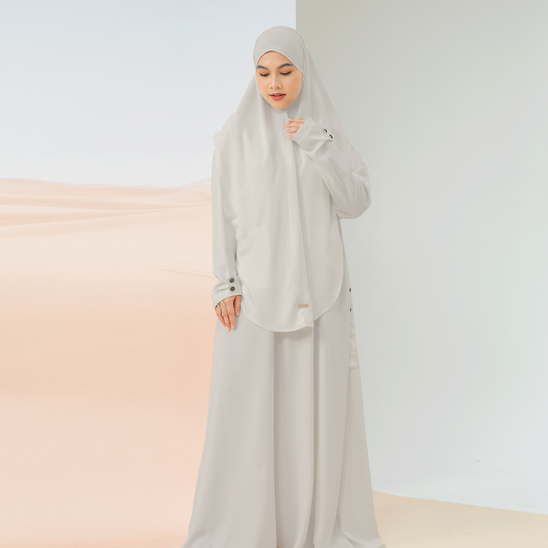 Haza Abaya Set Grey Cream