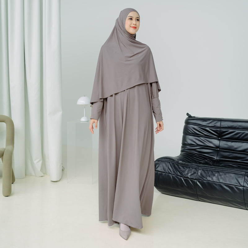 Hafisa Abaya Set Grey Cream