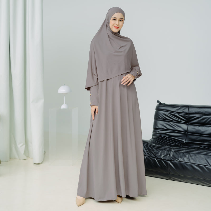 Hafisa Abaya Set Grey Cream
