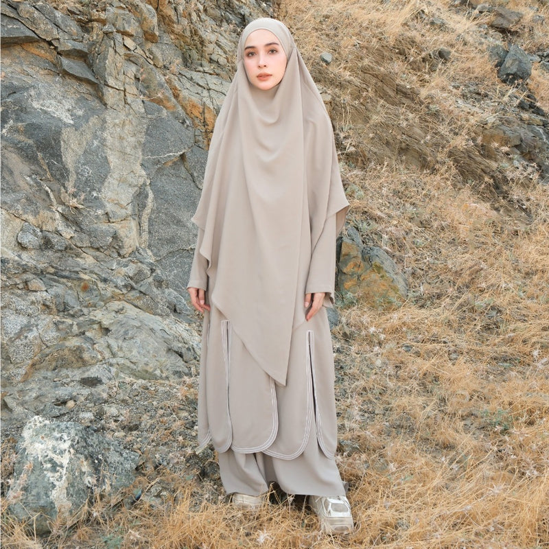 Hanira Abaya Tunik Set Khimar Light Grey