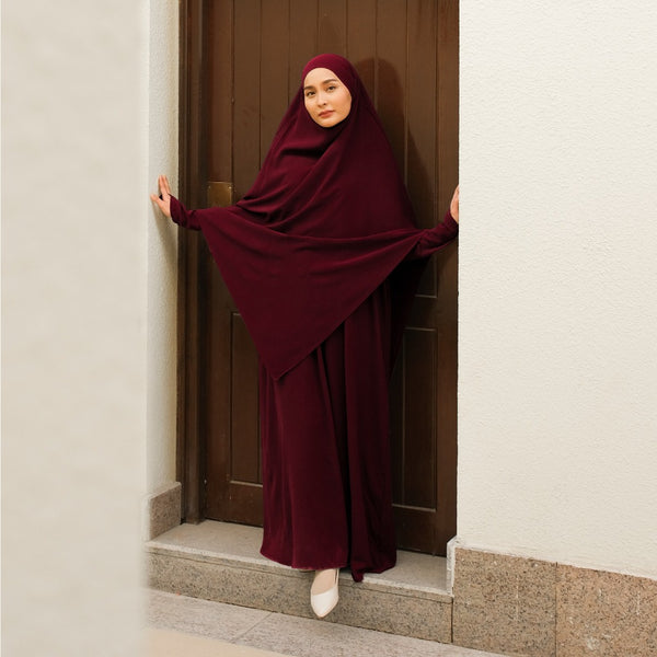Khadija Abaya Set Burgundy