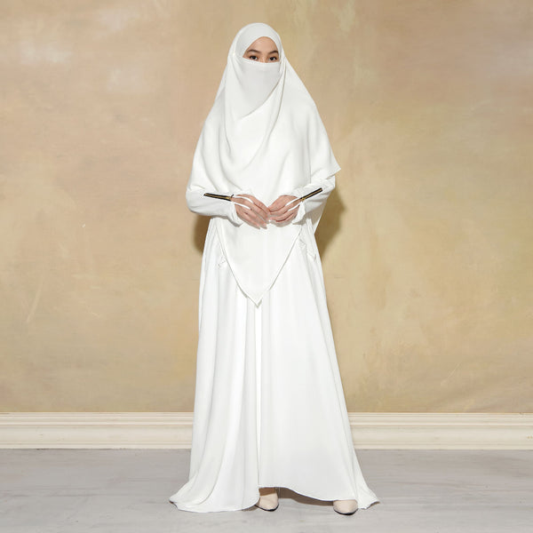Syaza Abaya Lozy X Cut Syifa Broken White XL (Gamis Haji dan Umrah)