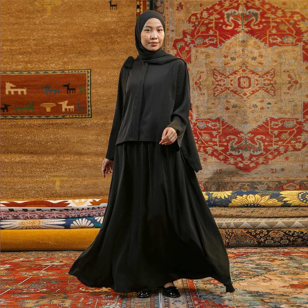 Hanaya Tunik Blouse Set Black