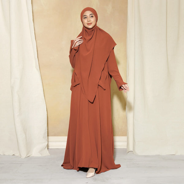 Syaza Abaya Lozy X Cut Syifa Burnt Sienna XL (Gamis Haji dan Umrah)