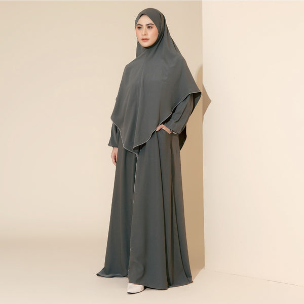 Humaya Abaya Set Dark Grey New Material