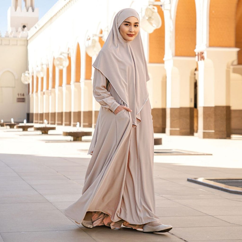 Humaya Abaya Set Cream Almond New Material