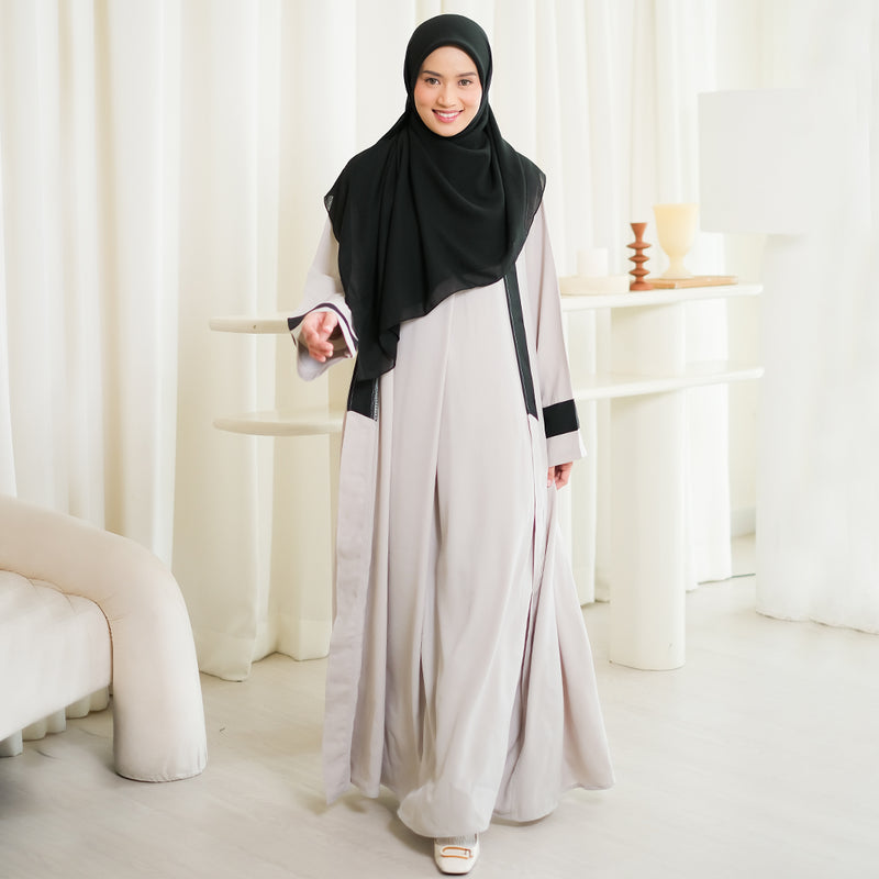 Faaza Abaya Set (One Set Gamis Syari) Light Grey Size L-XL