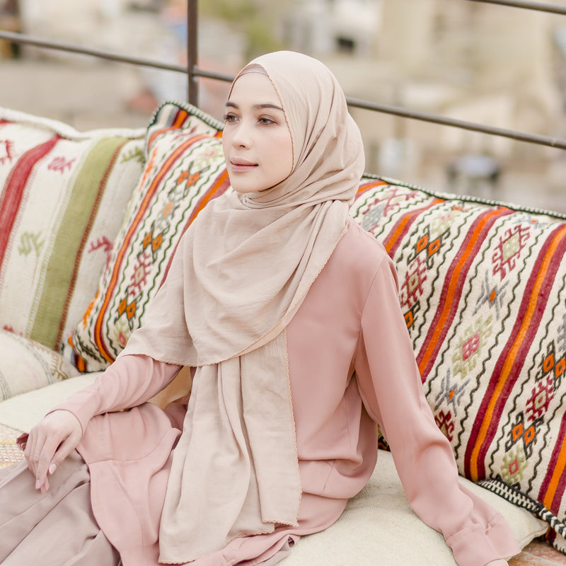 Embroidery Signature Shawl Beige