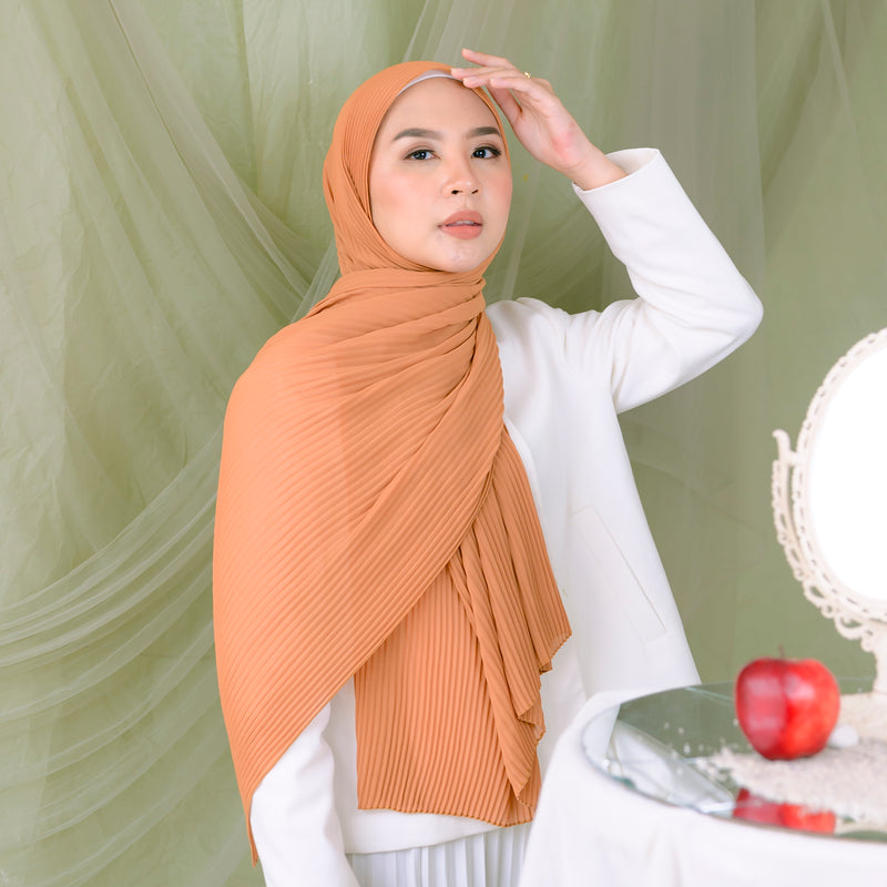 Ayra Pleats Shawl (Pashmina Full Plisket) Terracota