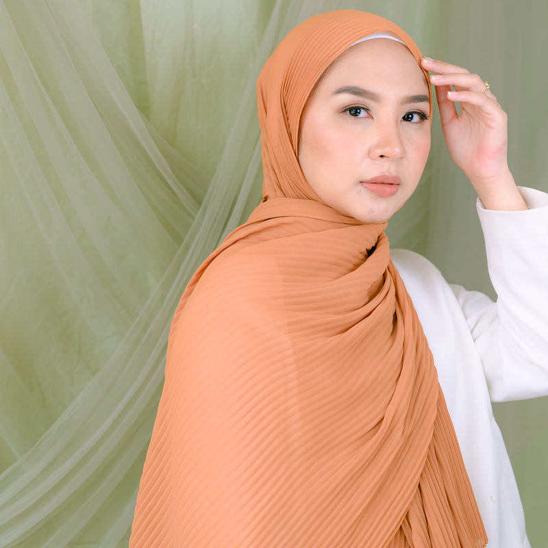 Ayra Pleats Shawl (Pashmina Full Plisket) Terracota