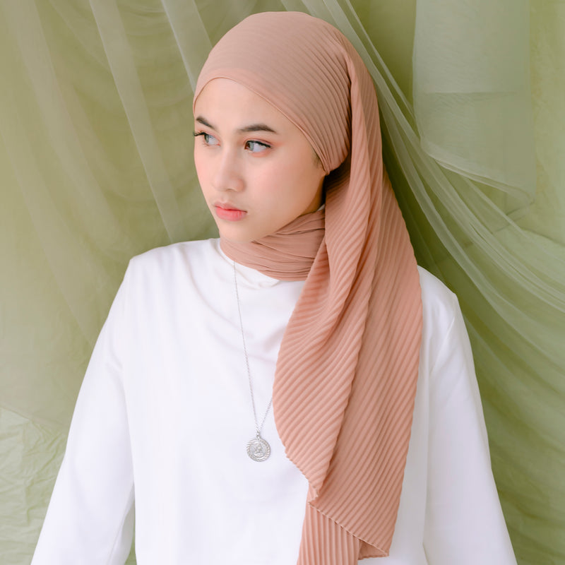 Ayra Pleats Shawl (Pashmina Full Plisket) Light Coral