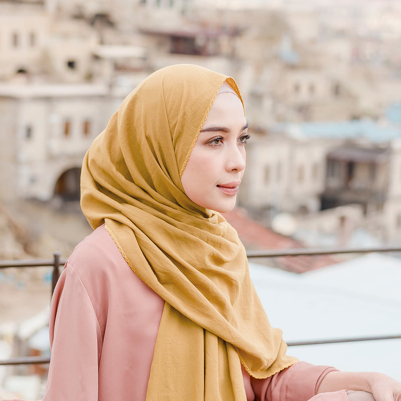 Embroidery Signature Shawl Mustard