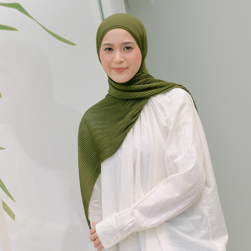 Ayra Pleats Shawl (Pashmina Full Plisket) Army