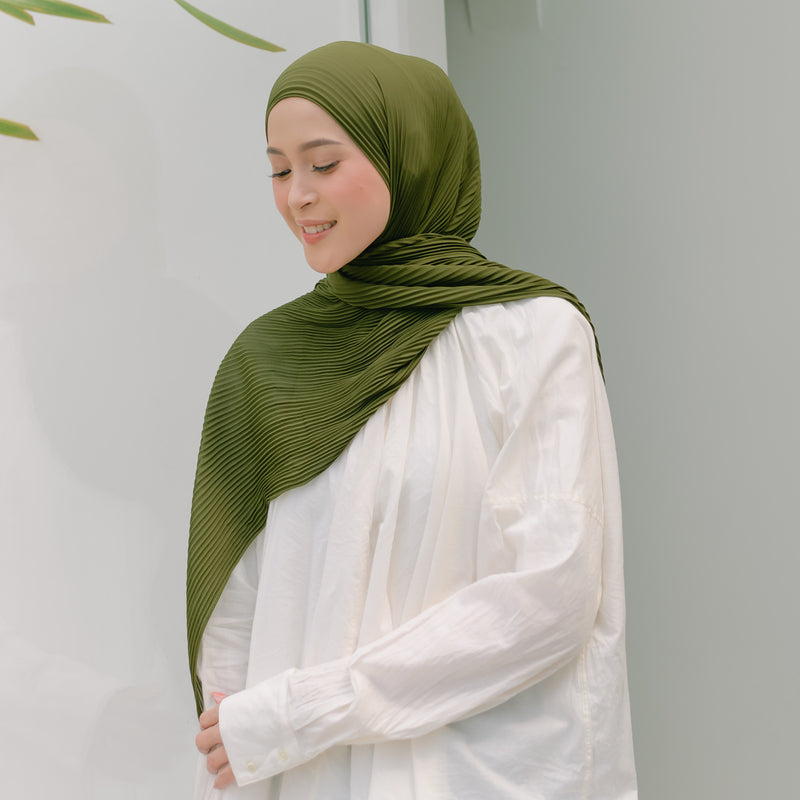 Ayra Pleats Shawl (Pashmina Full Plisket) Army