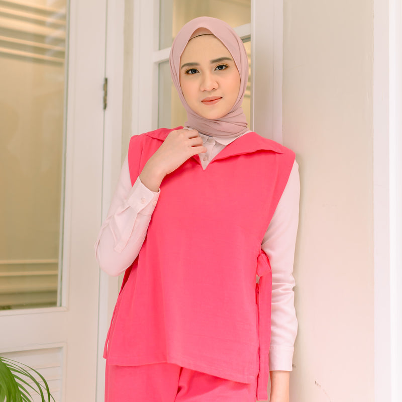 Kumi Vest Shocking Pink (Atasan Rompi Linen) Ukuran M